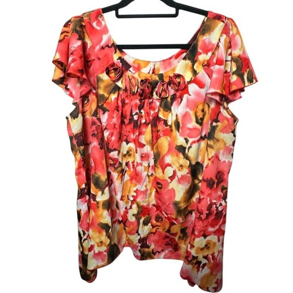 2/$30 Serenade Colorful Floral Blouse Top Size 2X 3D Rosettes Office Boho Modest - Picture 1 of 10